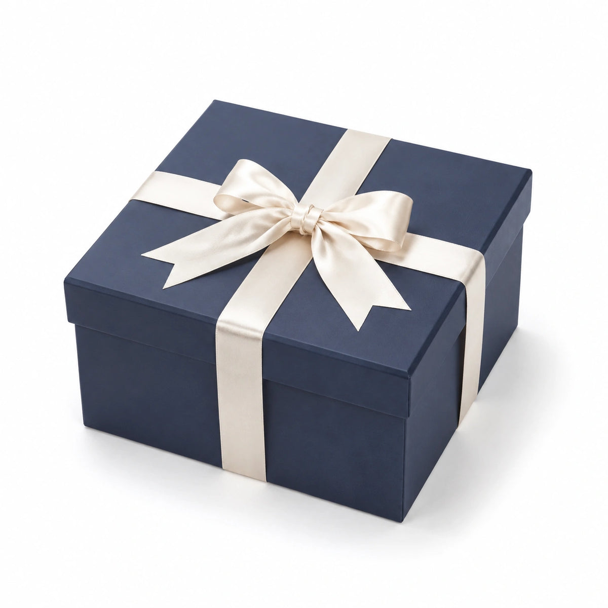 Geschenkbox 25 x 25 x 12 cm aus Karton in Dunkelblau Creme mit Schleife