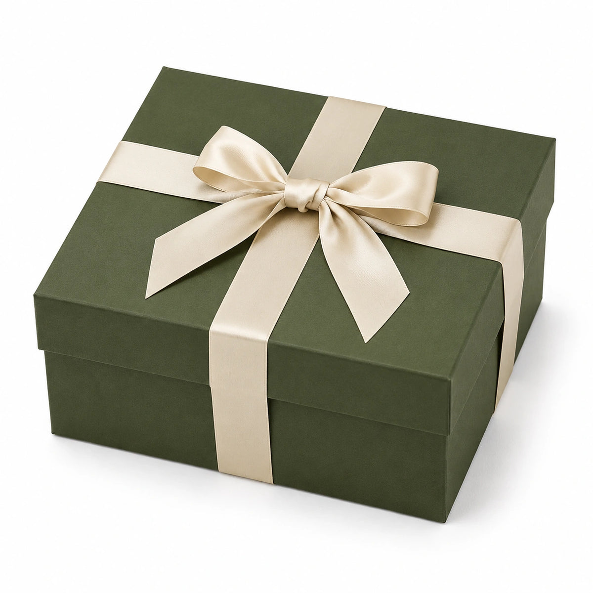 Geschenkschachtel 30 x 22 x 10 cm aus Karton in Olivgrün Creme mit Satinband zum Verschenken
