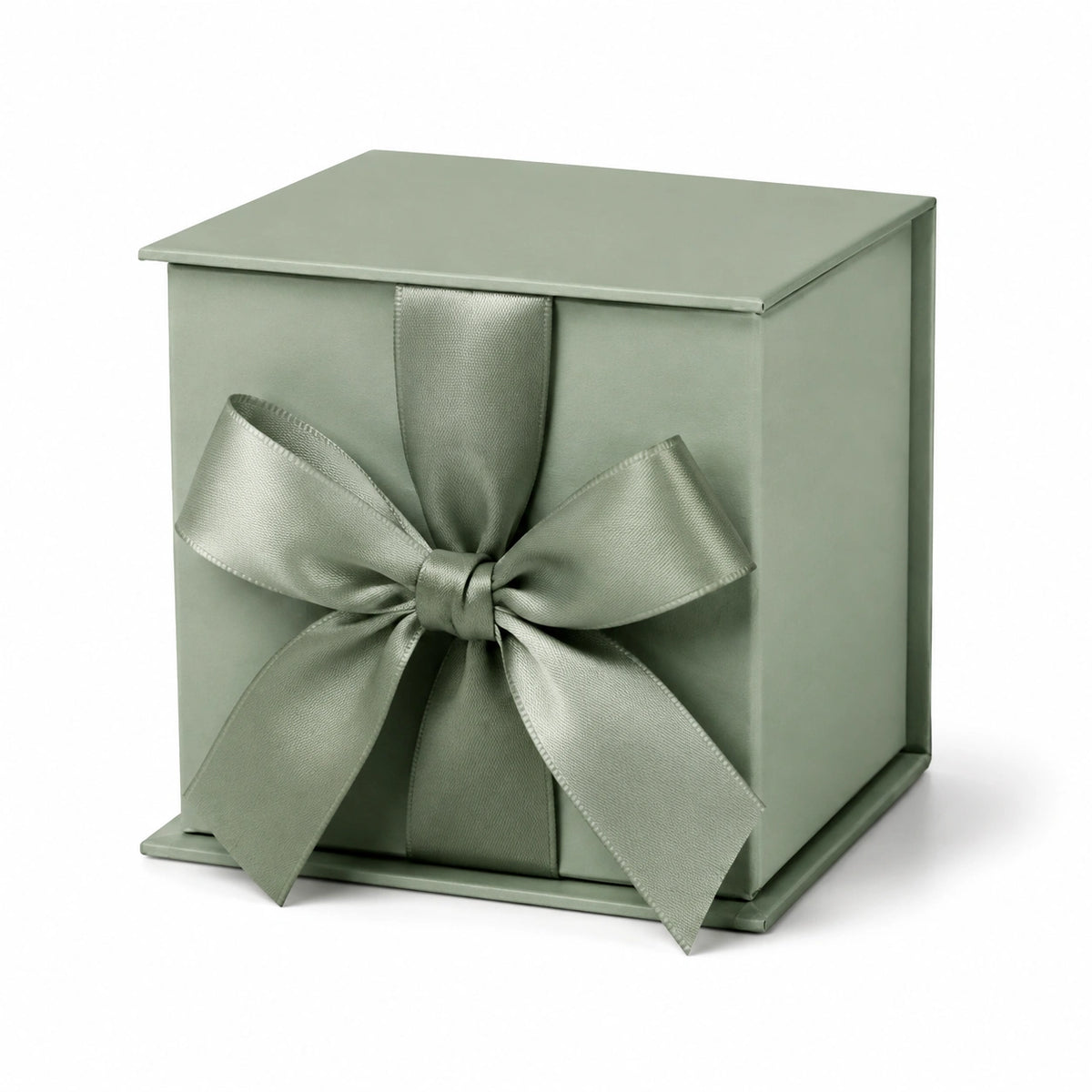 Geschenkbox 20 x 20 x 20 cm aus Karton in Salbeigrün mit Satinband und Deckel