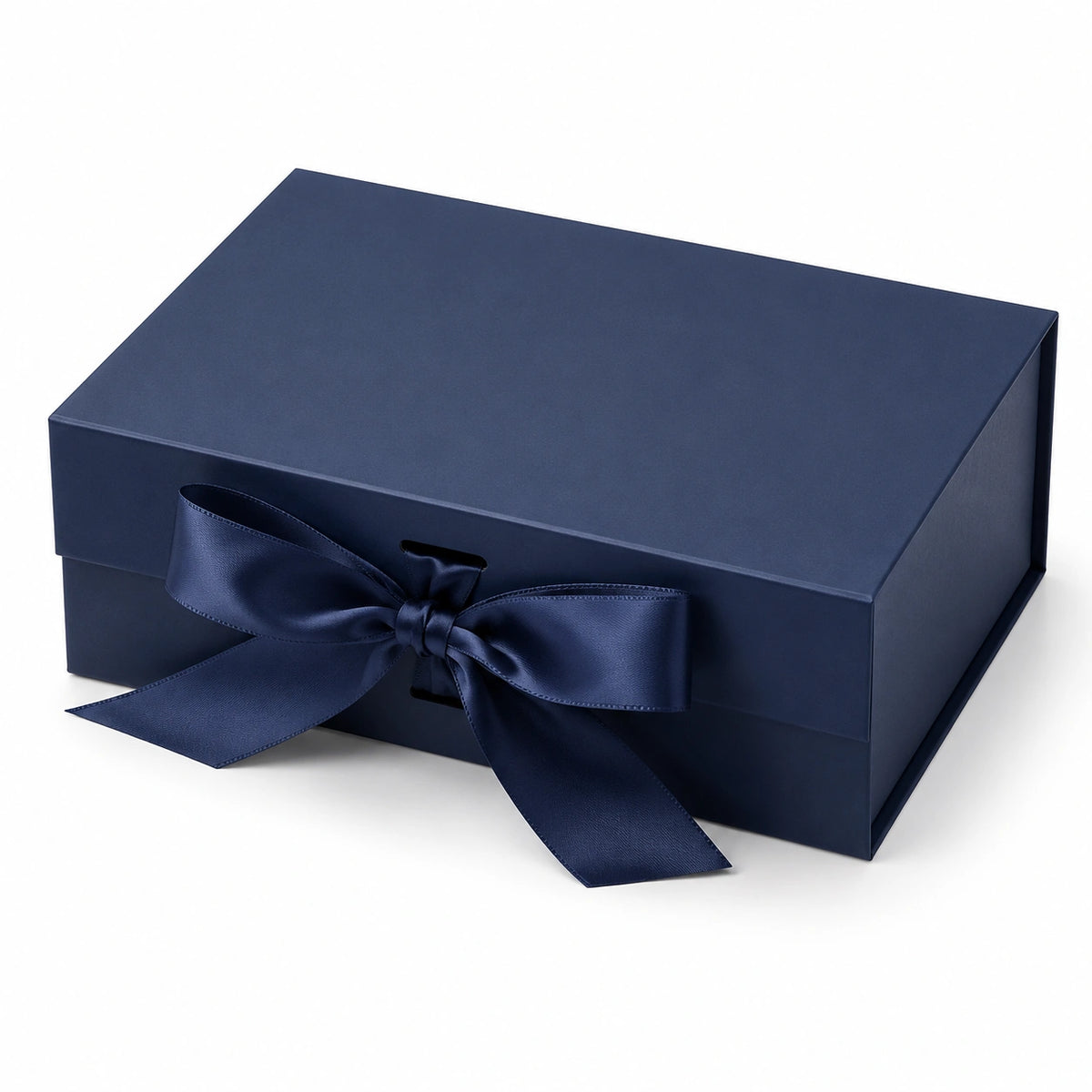 Geschenkbox 30 x 20 x 10 cm aus Karton in Dunkelblau mit Satinband - rechteckig