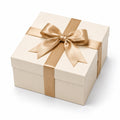 Geschenkschachtel 25 x 25 x 12 cm aus Karton in Creme/Gold mit Satinband