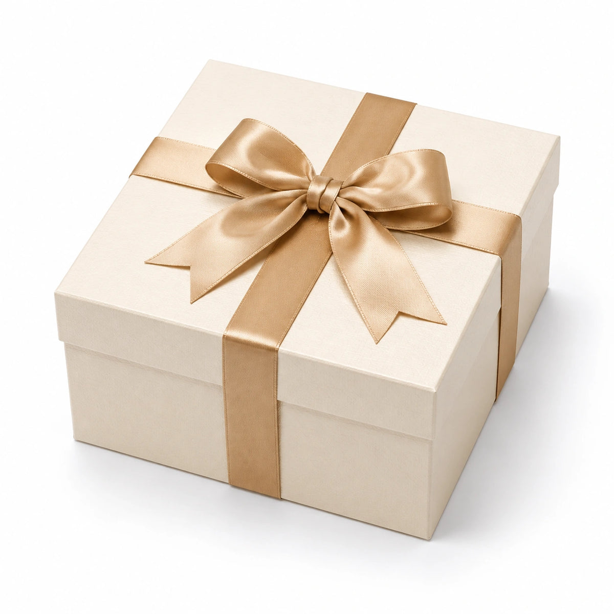 Geschenkschachtel 25 x 25 x 12 cm aus Karton in Creme/Gold mit Satinband