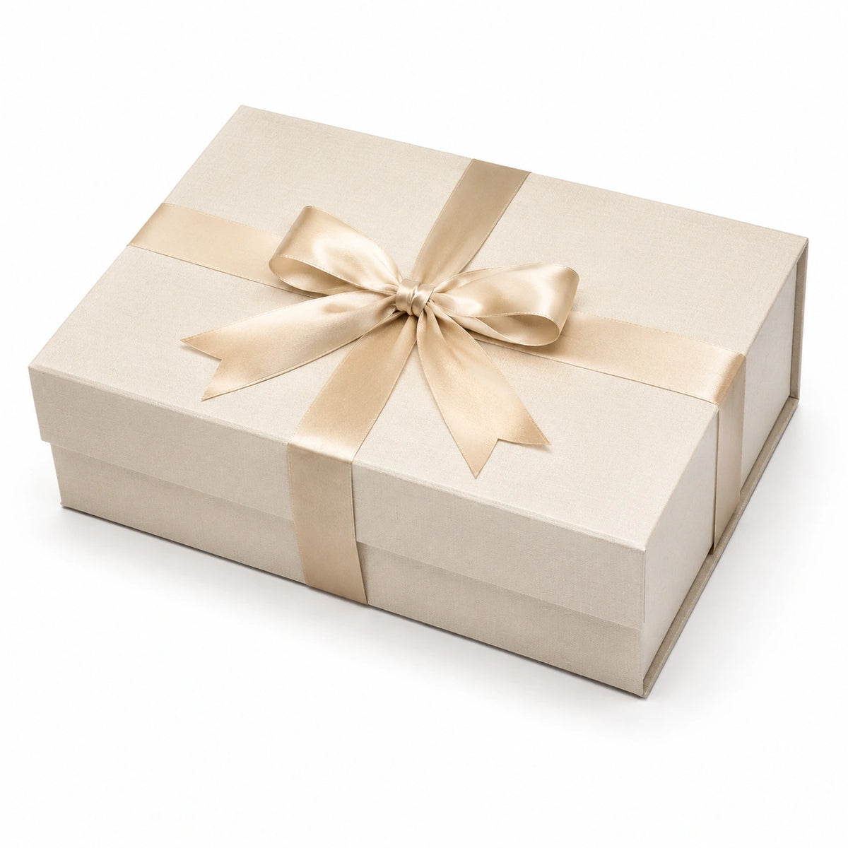 Geschenkbox 30 x 22 x 10 cm aus Karton in Creme mit Satinschleife zum Verpacken