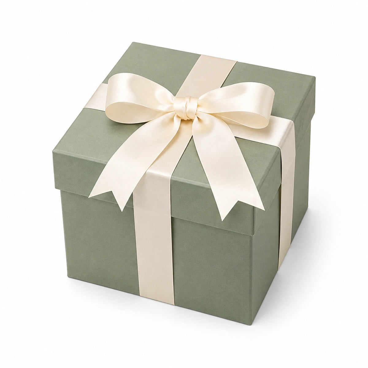 Geschenkbox 20 x 20 x 15 cm aus Karton in Salbeigrün mit Satinband - quadratische Geschenkverpackung