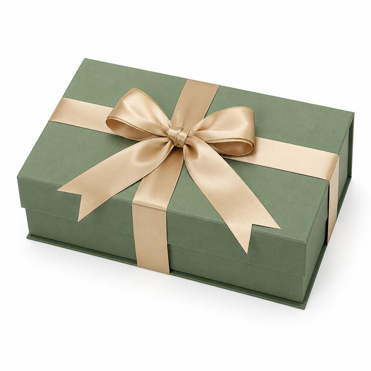 Geschenkbox 30 x 20 x 10 cm aus Karton grün/beige mit Satinschleife dekorativ