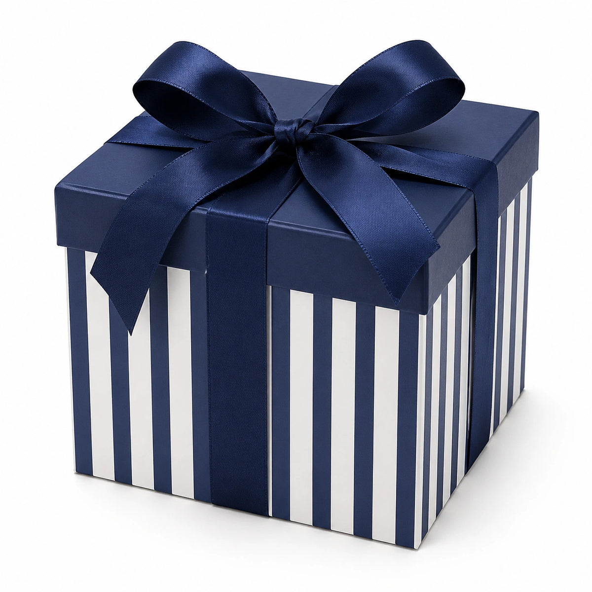 Geschenkbox 20 x 20 x 20 cm aus Karton in Dunkelblau Weiß mit Schleife