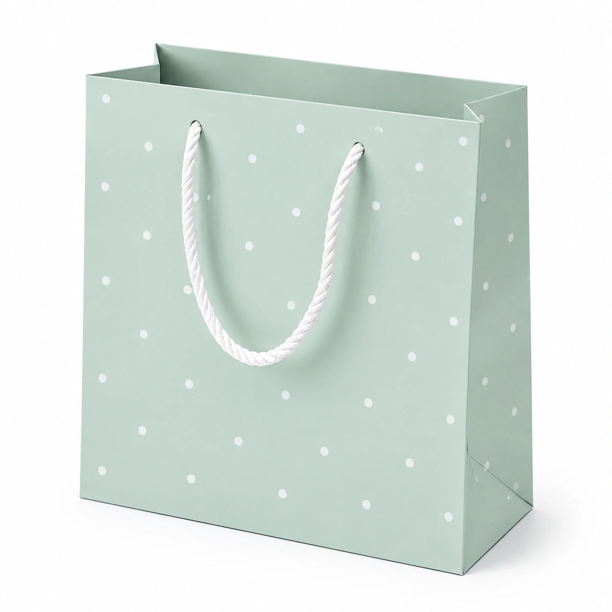 Geschenktüte 32 x 12 x 26 cm aus Papier mintgrün mit Kordelgriffen und Punktmuster