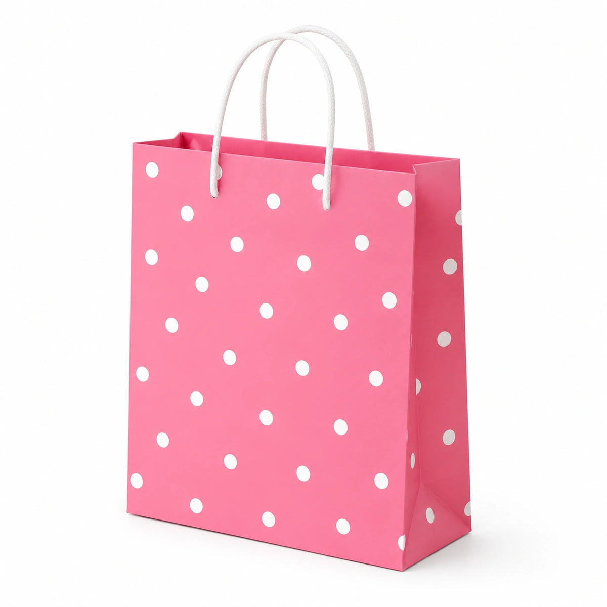 Geschenktüte 26 x 12 x 32 cm Papier Rosa Weiß gepunktet mit Kordelgriffen