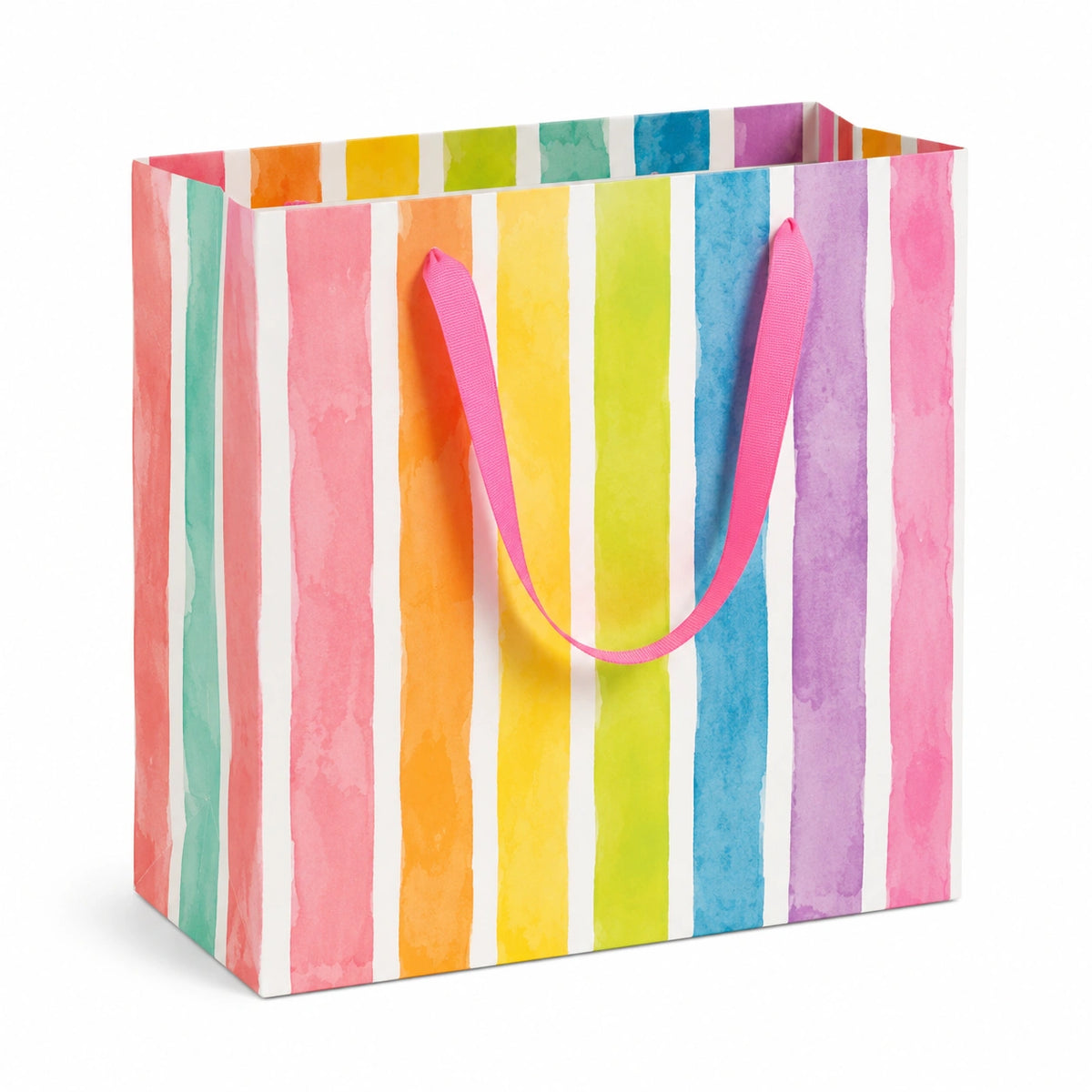 Geschenktüte 26 x 12 x 32 cm aus Papier mehrfarbig gestreift mit Tragegriffen