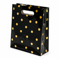 Geschenktüte 26 x 12 x 32 cm Papier Schwarz Gold gepunktet mit ausgestanzten Tragegriffen