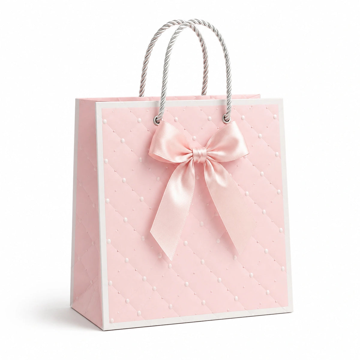 Geschenktüte 32 x 12 x 26 cm aus Papier in Rosa mit Schleife und Kordelgriffen