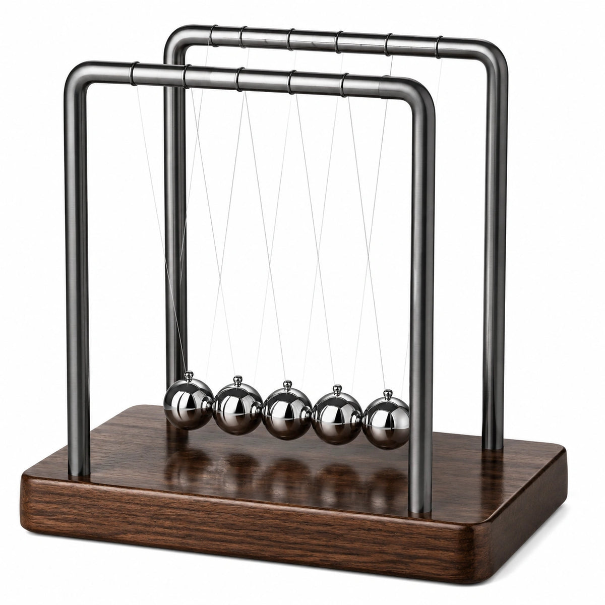 Newtonpendel 25 cm aus Metall und Holz in Silber Dunkelbraun für Schreibtisch