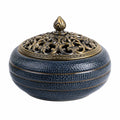 Räuchergefäß 16 cm Keramik Blau Gold mit Deckel für Duftkegel