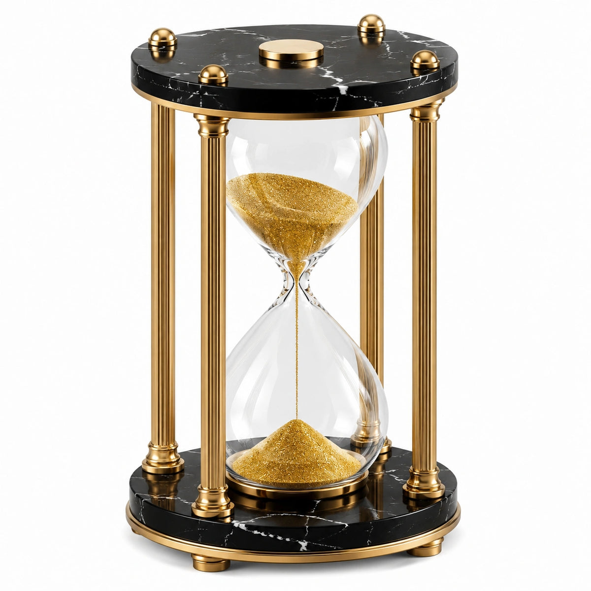 Sanduhr 20 x 38 cm Glas Gold Schwarz mit Dekorsand im klassischen Stil