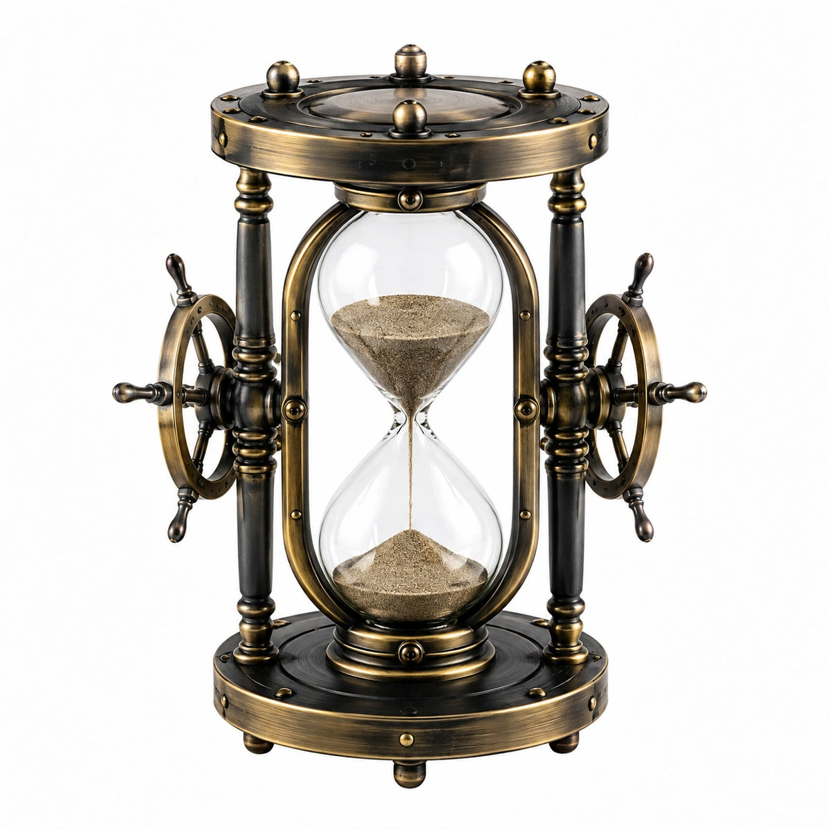 Sanduhr 35 cm Metall und Glas Bronze-Schwarz drehbar im Vintage-Stil