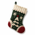 Weihnachtsstrumpf 45 cm aus Filz Grün Rot Creme zum Aufhängen mit Tannenbaum Motiv