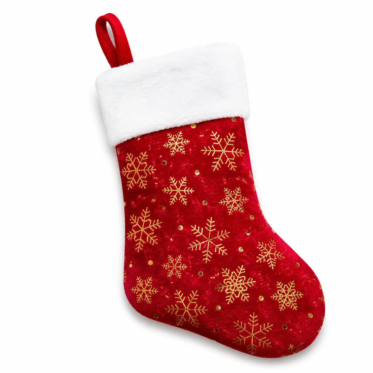 Weihnachtsstrumpf 45 x 28 cm Textil Rot Weiß Gold mit Aufhängeschlaufe