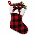 Weihnachtsstrumpf 45 cm aus Textil in Rot Schwarz mit Kunstfellbesatz und Karomuster